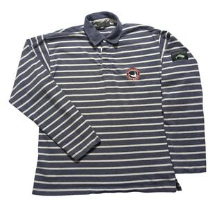 Nantucket Whaler Boat Basin Rugby Polo Shirt Blue Striped Long Sleeve Medium